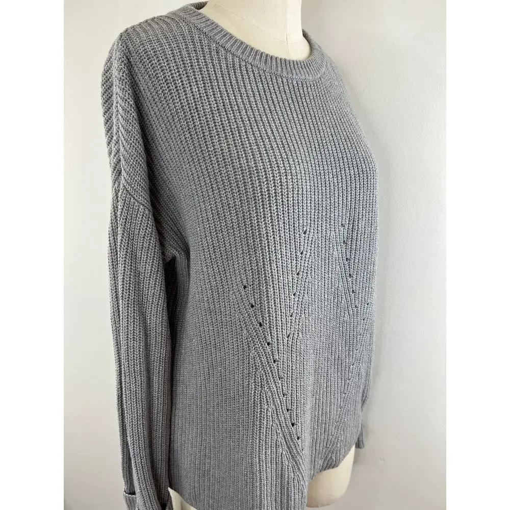 Magaschoni Cotton Blend Chunky Knit Gray Pullover Sweater Long Sleeve S Small
